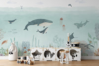 Minimalist sea life wallpaper with matte finish marine animal art.