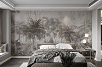 Tranquil palm forest wall mural for bright bedroom.