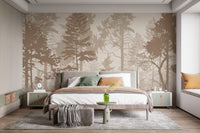 Heron Bird in Sepia Forest Wall Mural for bedroom.