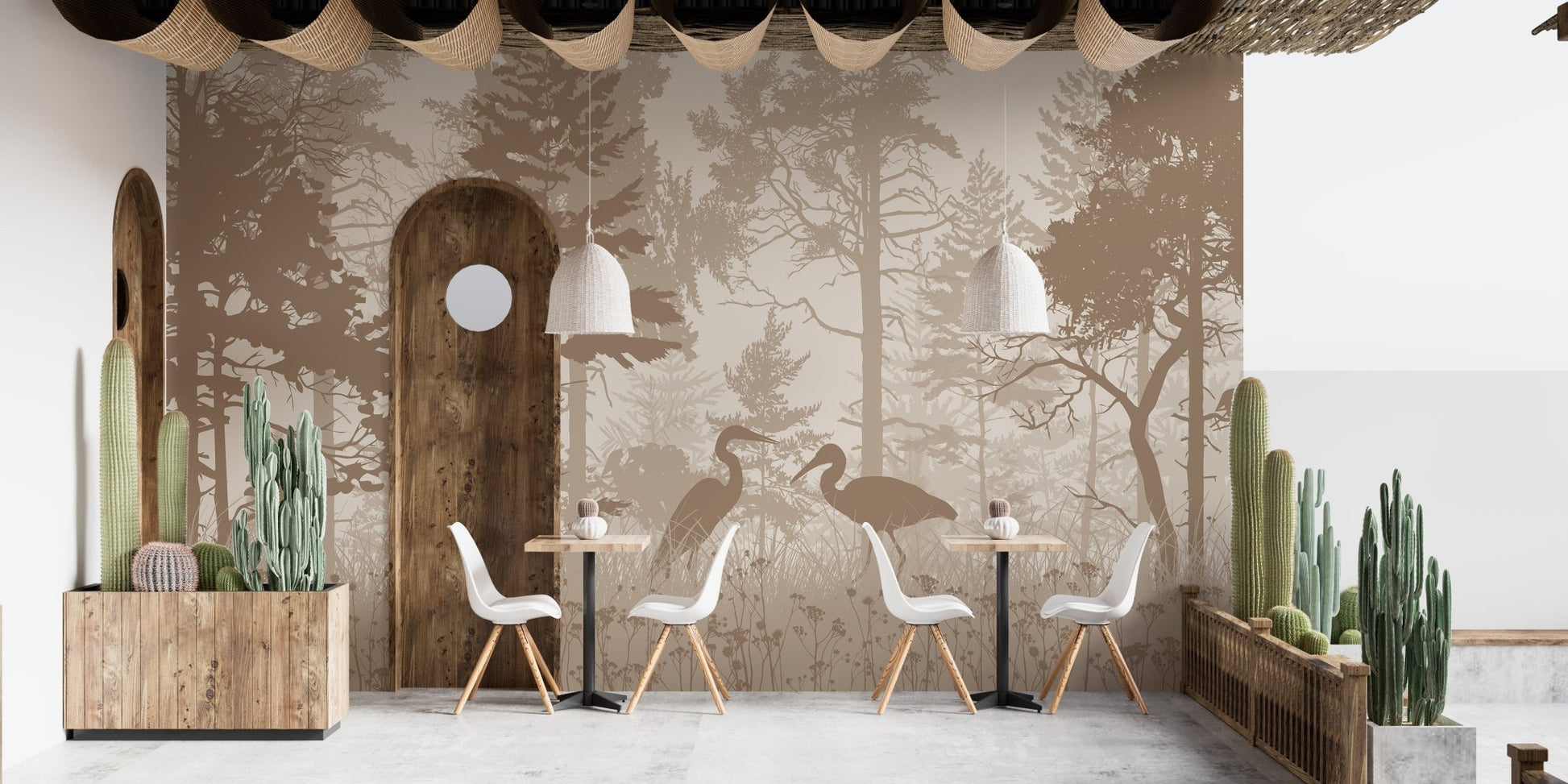 Large scale heron bird wall mural for a restaurant dining area
