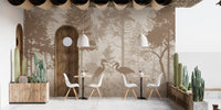 Large scale heron bird wall mural for a restaurant dining area