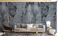Sepia Gray Colored Abstract Forest Trees Wall Mural for modern residential decor.