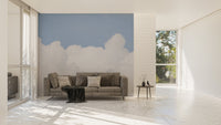 Azure sky mural showcasing soft, tranquil clouds for living interiors.
