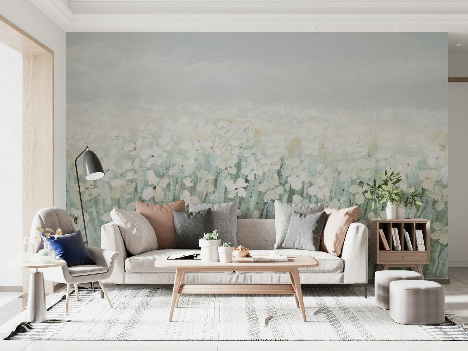 Serene Blossom Meadow Wall Mural - Wallanza