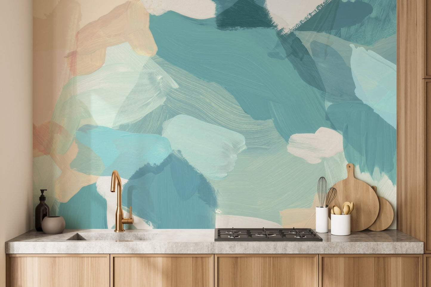 Contemporary blue brushstroke wallpaper wall mural art.