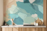 Contemporary blue brushstroke wallpaper wall mural art.
