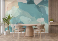 Light blue abstract wallpaper mural with artistic strokes.