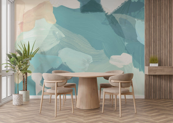 Light blue abstract wallpaper mural with artistic strokes.