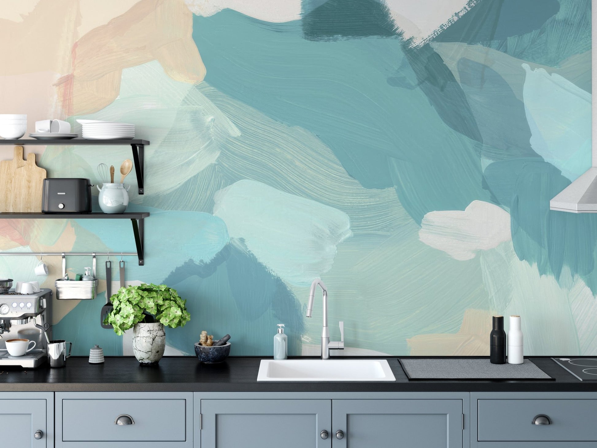 Serene blue wallpaper mural pastel blue textured wallpaper finish.