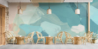 Artistic teal and ivory wallpaper wall mural design.