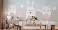 Calm illustrated animal peaks wallpaper in muted color scheme.