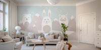 Minimal kids animal peaks wallpaper with bear and rabbit design.