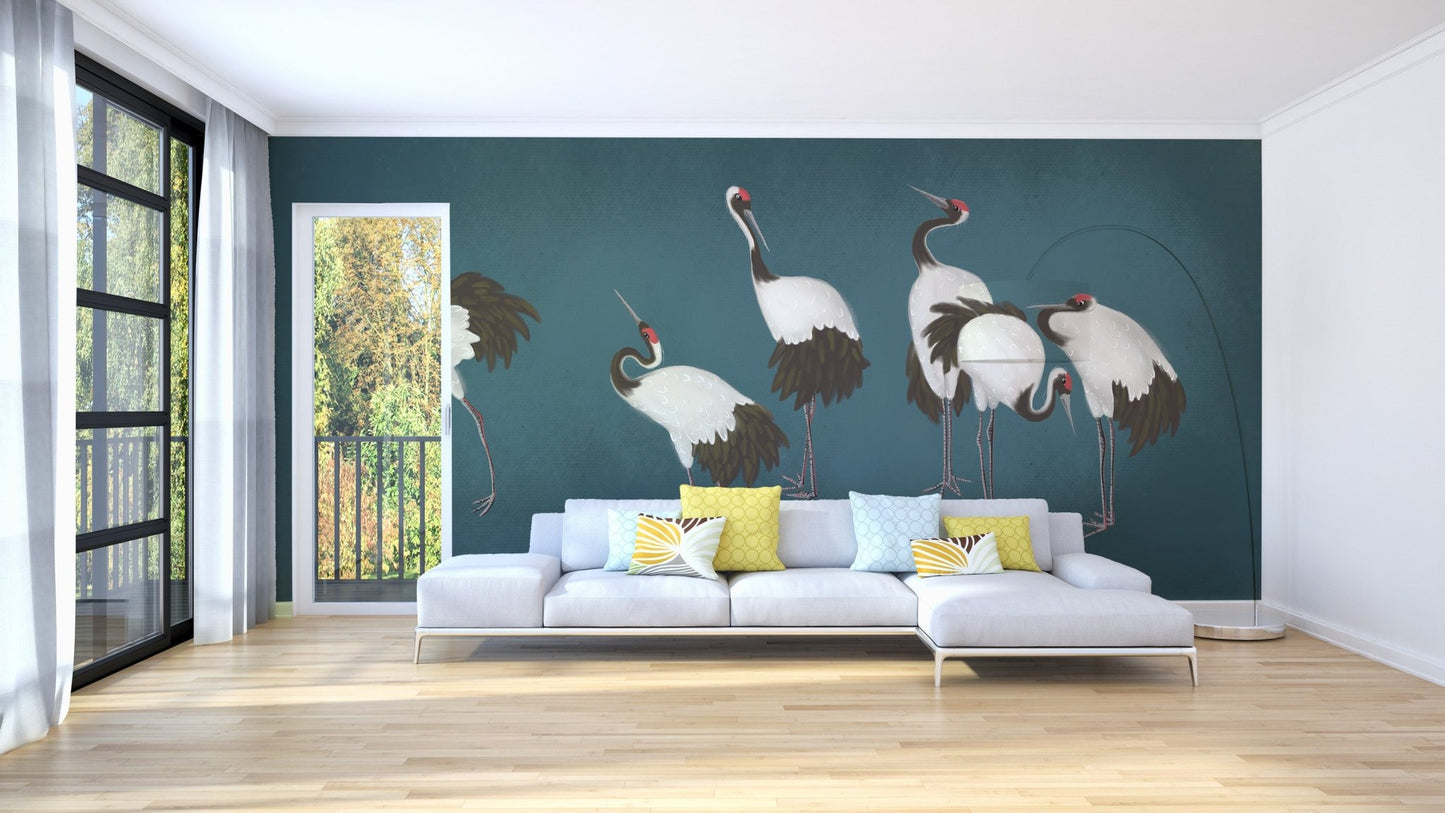 Serene Crane Dance Wallpaper Mural - Wallanza