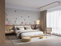 Modern bedroom wall featuring Serene Floral Orchard Wall Mural