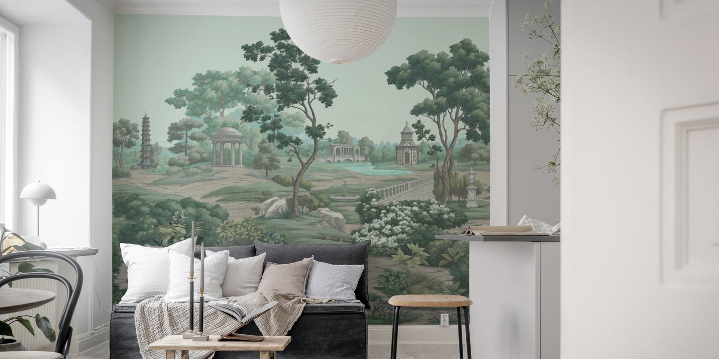 Artistic landscape wallpaper wall mural with stone pathways.