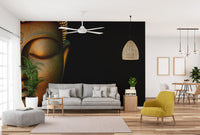 Golden textured buddha wallpaper mural with dramatic dark backdrop.