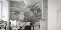 Woodland wallcoverings murals used as a feature wall in a spacious living room.
