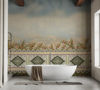 Artistic Mughal garden divider wall mural design.
