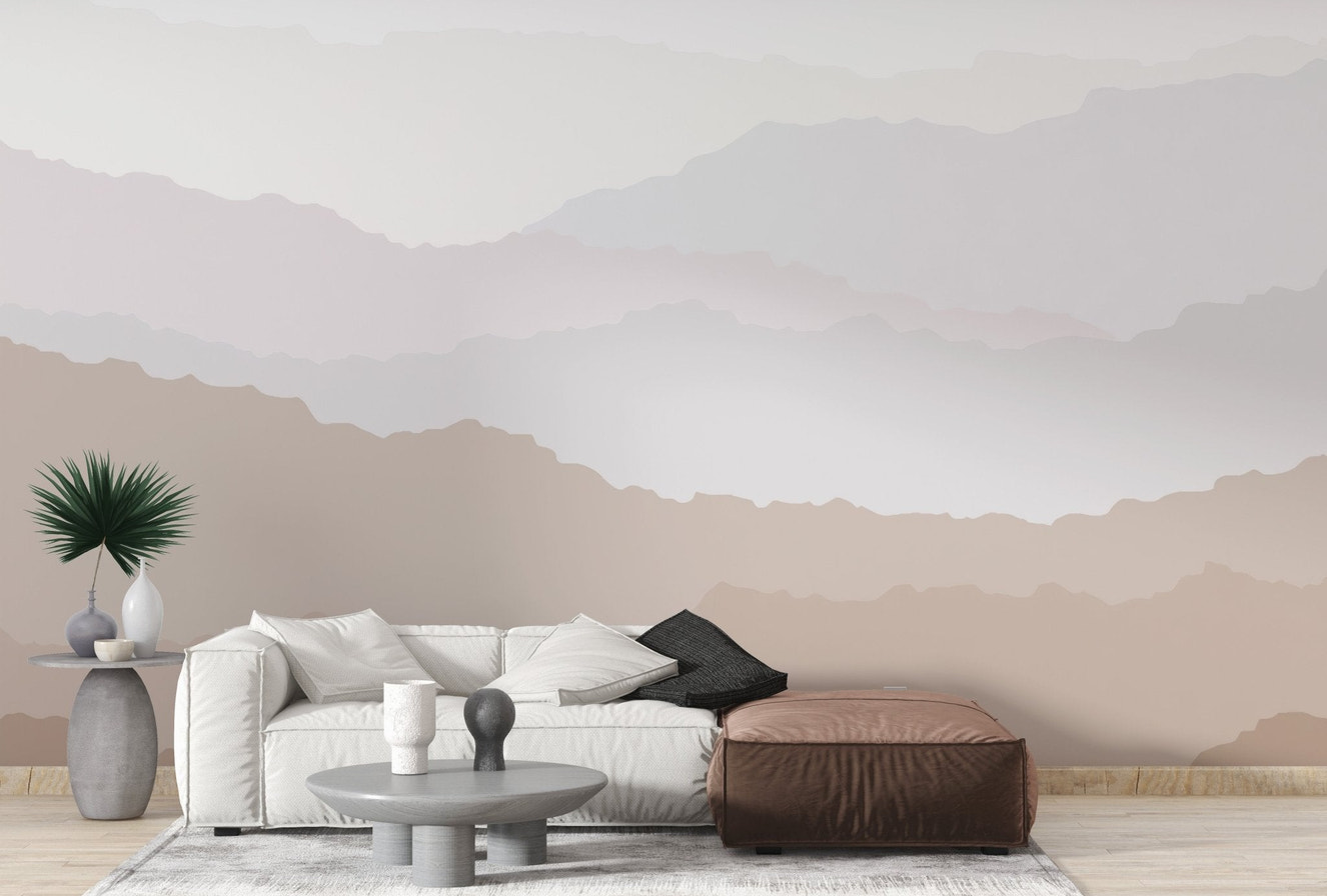 Earth tone mountain wallpaper mural minimalist style.
