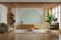 Arched serene petals wallpaper in a large living space.
