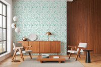 Serene Petals Wallpaper in a mid-century seating area.