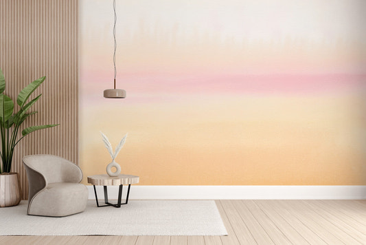 Modern pastel ombre wall mural featuring soft pink and orange hues.