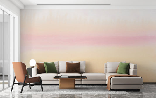 Serene sunset ombre wallpaper mural in a soft horizontal color bleed.