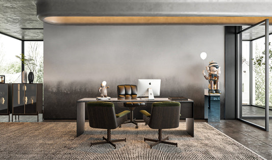 Serene mural featuring a foggy tree line design for office background.