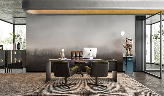 Serene mural featuring a foggy tree line design for office background.