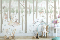 Wilderness Watercolor Wallpaper Mural for an nursery wall.