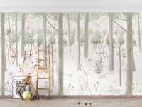 Cute watercolor animal wall mural design for a child's area.