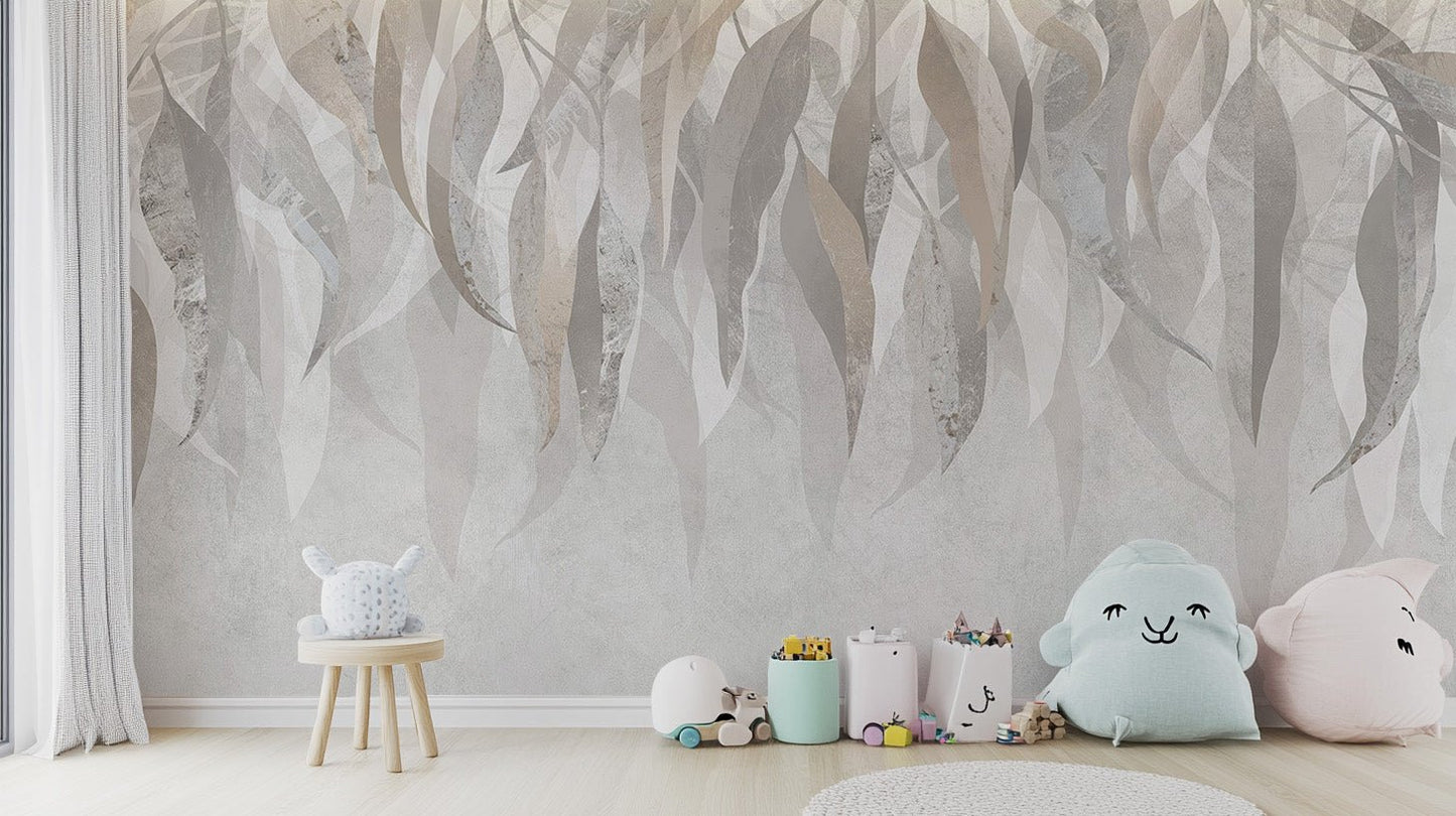 Silver Leaf Wallpaper Mural - Wallanza