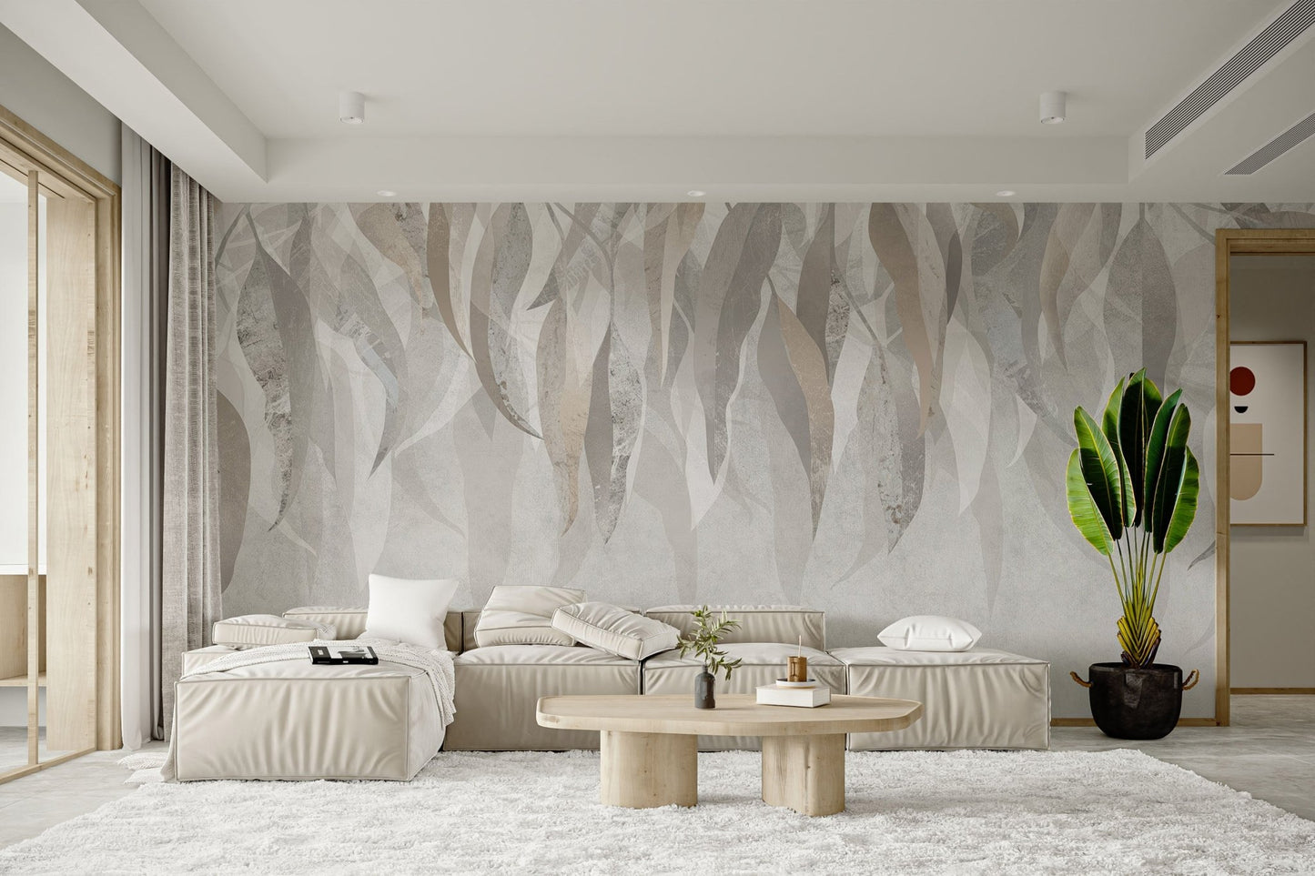 Silver Leaf Wallpaper Mural - Wallanza
