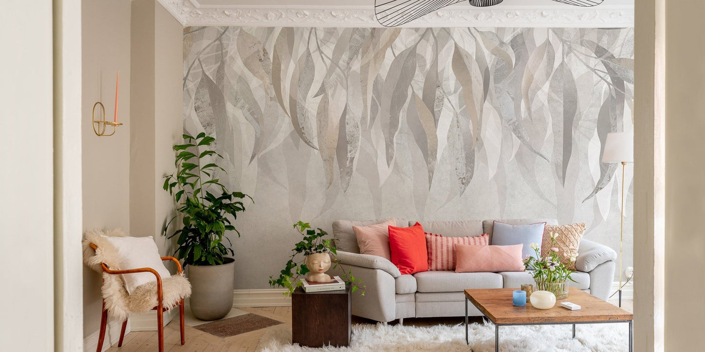 Silver Leaf Wallpaper Mural - Wallanza