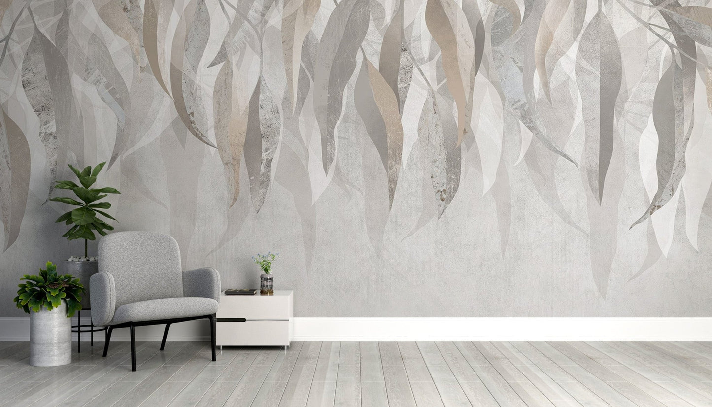 Silver Leaf Wallpaper Mural - Wallanza