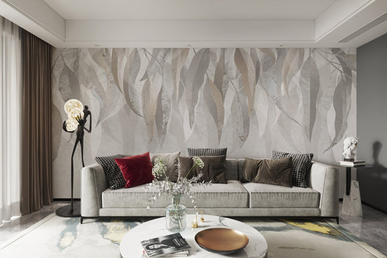 Elegant metallic leaf wall mural with layered branch detailing.
