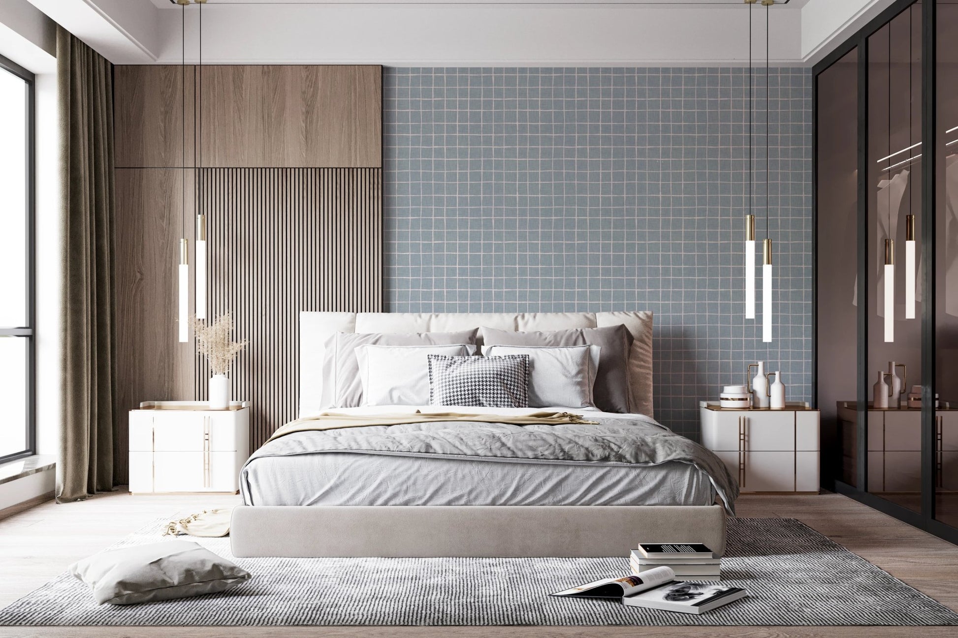 Calm hand-lined grid in contemporary wall murals