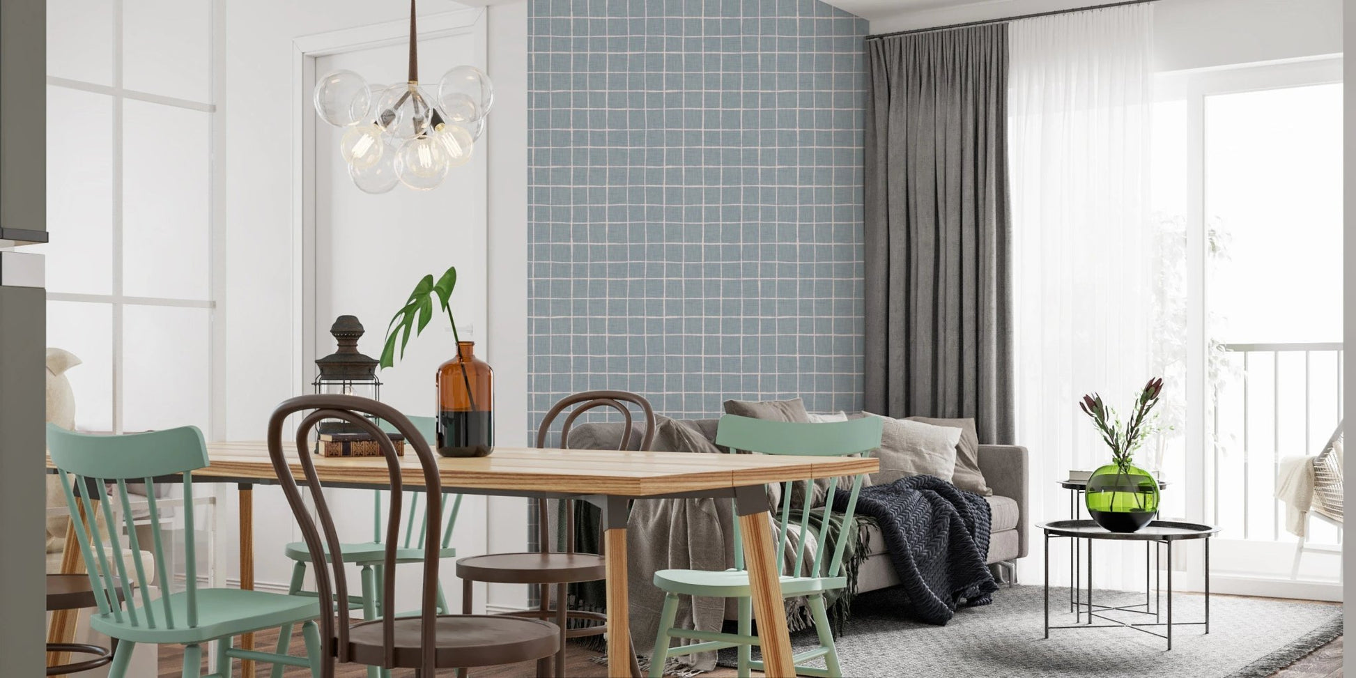 Minimal blue square weave for wallpaper murals