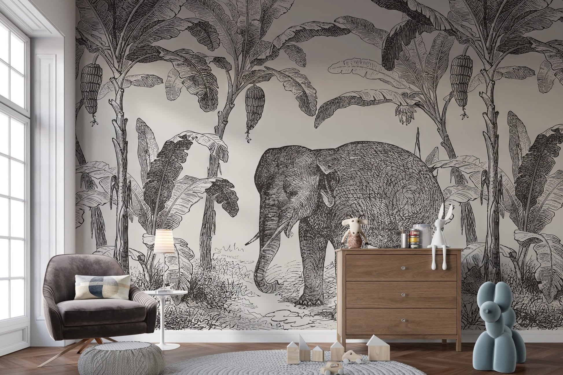 Sketchy Elephant Wallpaper Mural - Wallanza