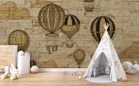 Scenic mural of hot air balloons for cheerful and dynamic playroom walls.