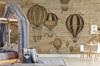 Hot air balloon-themed mural for playful and lively bedroom interiors.

