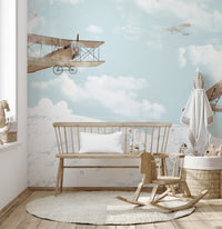 Kids' room mural featuring charming sky adventures details in nursery.
