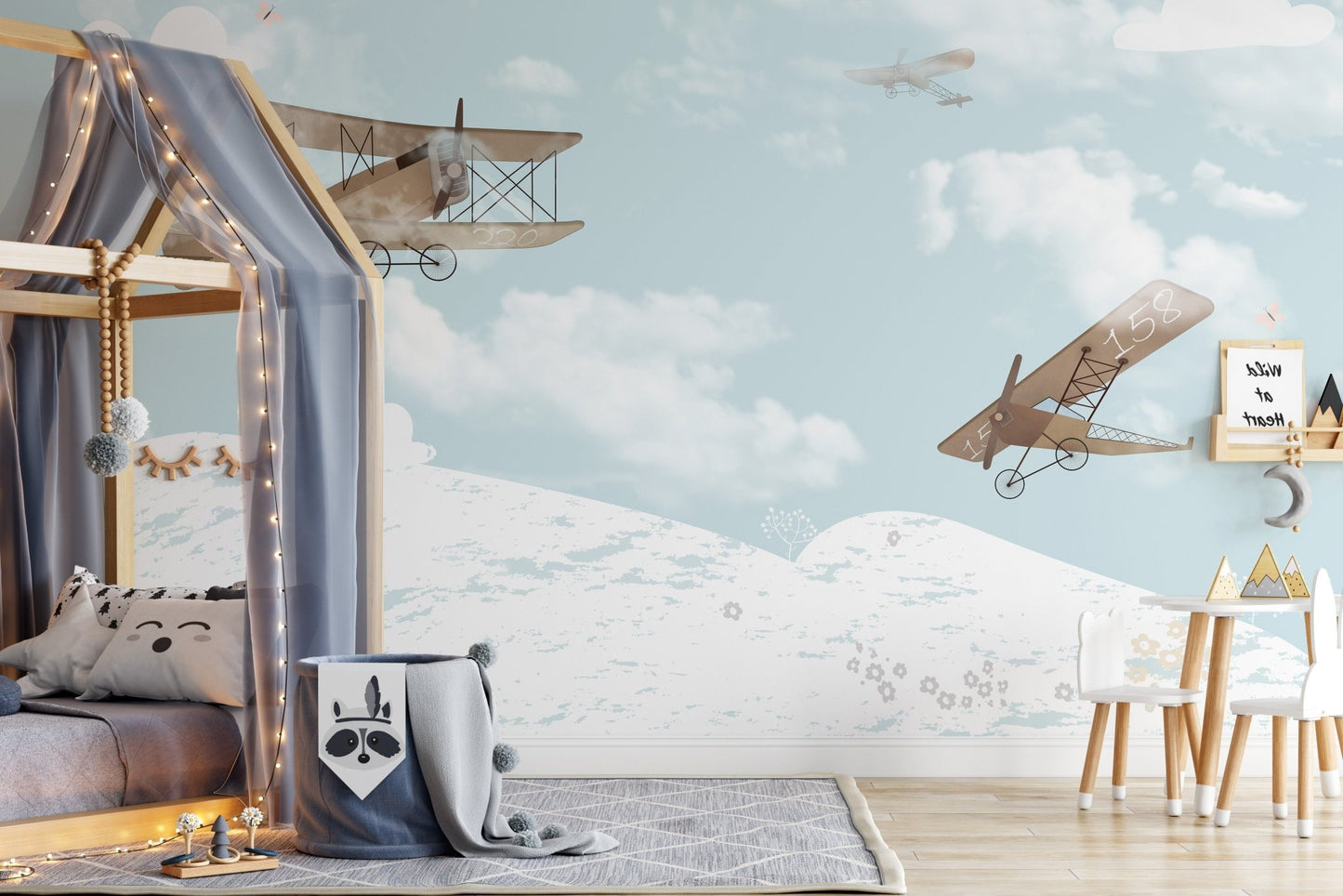 Sky adventures wall mural inspiring kids' imaginations.
