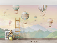 Subtle gold and mint striped balloon wallpaper design.
