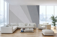 Sleek textured concrete mural adding depth to urban-style living room walls.



