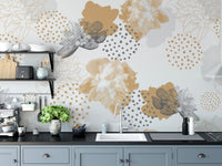 Sleek Modern Floral Tapestry Wall Murals in a contemporary kitchen setting.