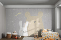 Sleeping Bear and Bunny Wall mural for playful kids bedroom interior