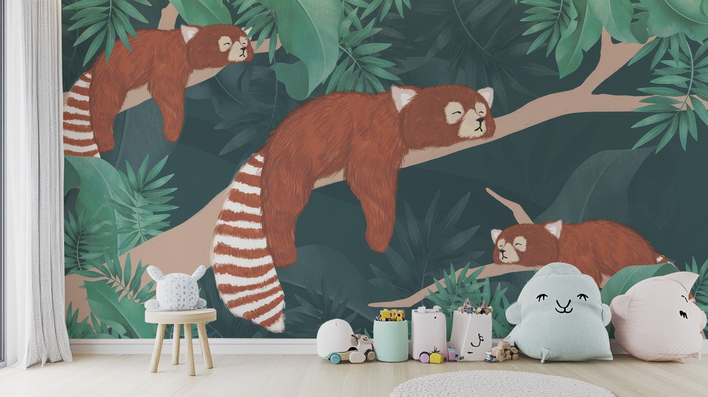 Sleeping Red Pandas Wall Mural - Wallanza