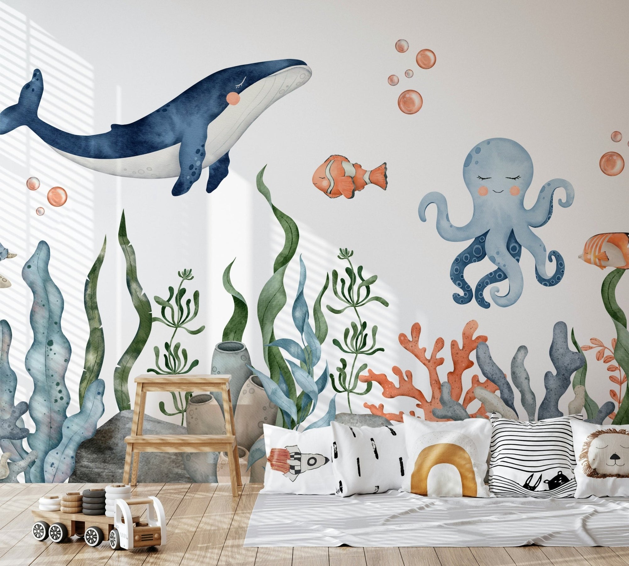 Blue whale Sleepy Seas Wall Mural
