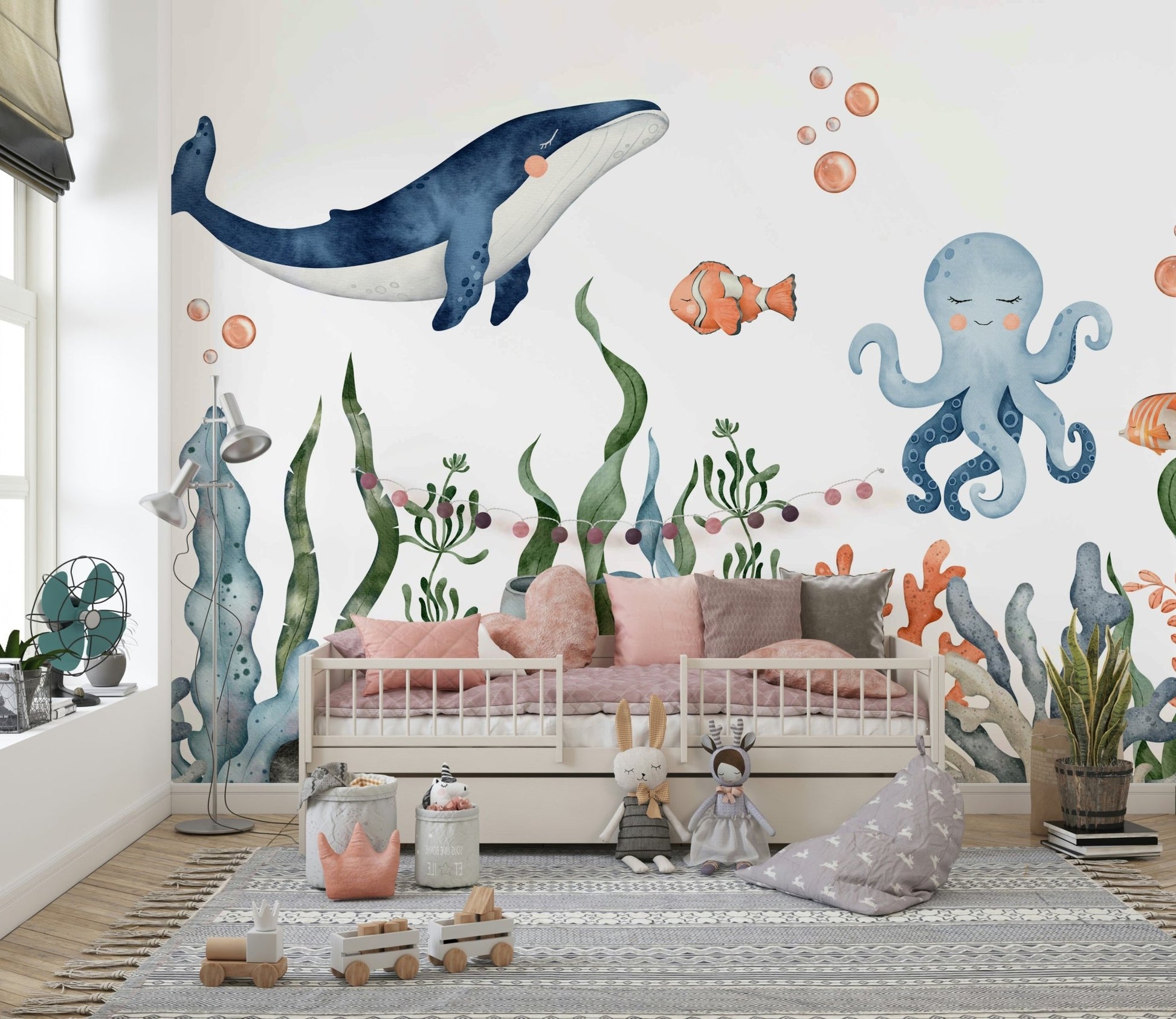 Sophisticated nautical-inspired mural for a modern apartment space.